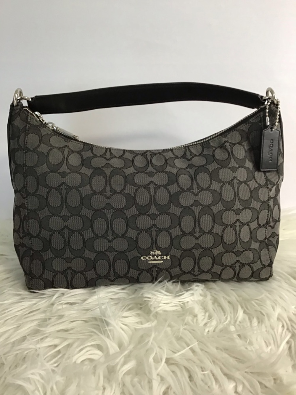 COACH EAST/WEST CELESTE HOBO SIGNATURE BAG BLACK SMOKE/BLACK PRISTINE - Picture 5 of 14